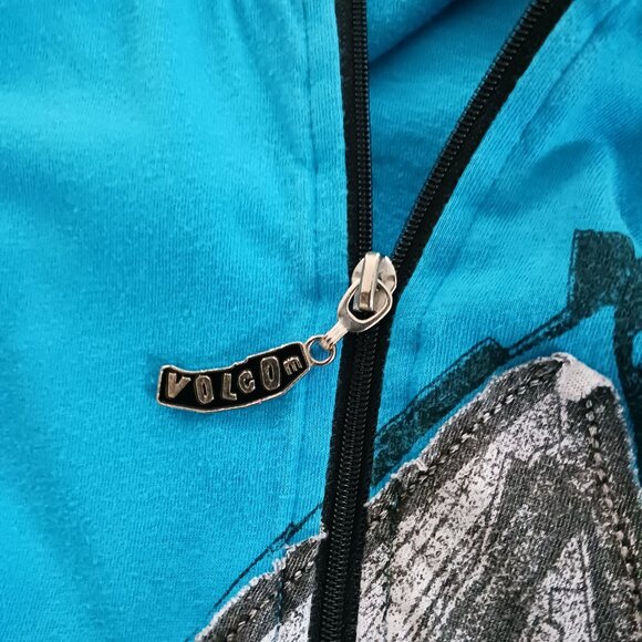 Volcom Logo Hoodie Blue Full Zip Long sleeve Sweatshirt Unisex S - Picture 7 of 7